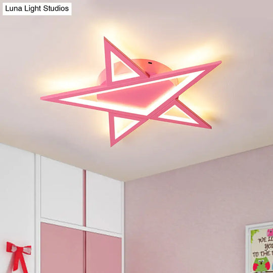 Blue/Pink Led Acrylic Star Flush Mount For Modern Bedroom Ceiling Lighting Pink