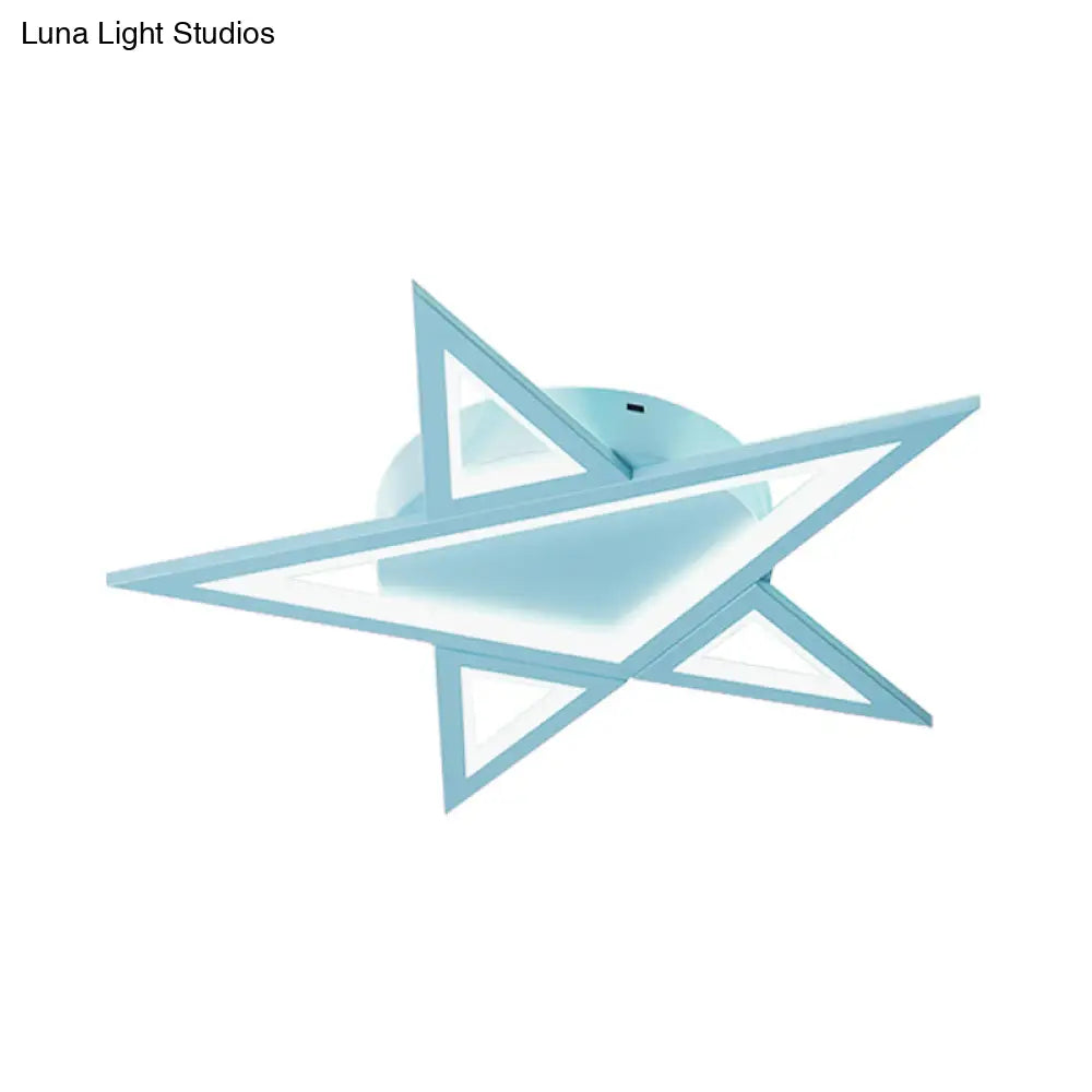 Blue/Pink Led Acrylic Star Flush Mount For Modern Bedroom Ceiling Lighting