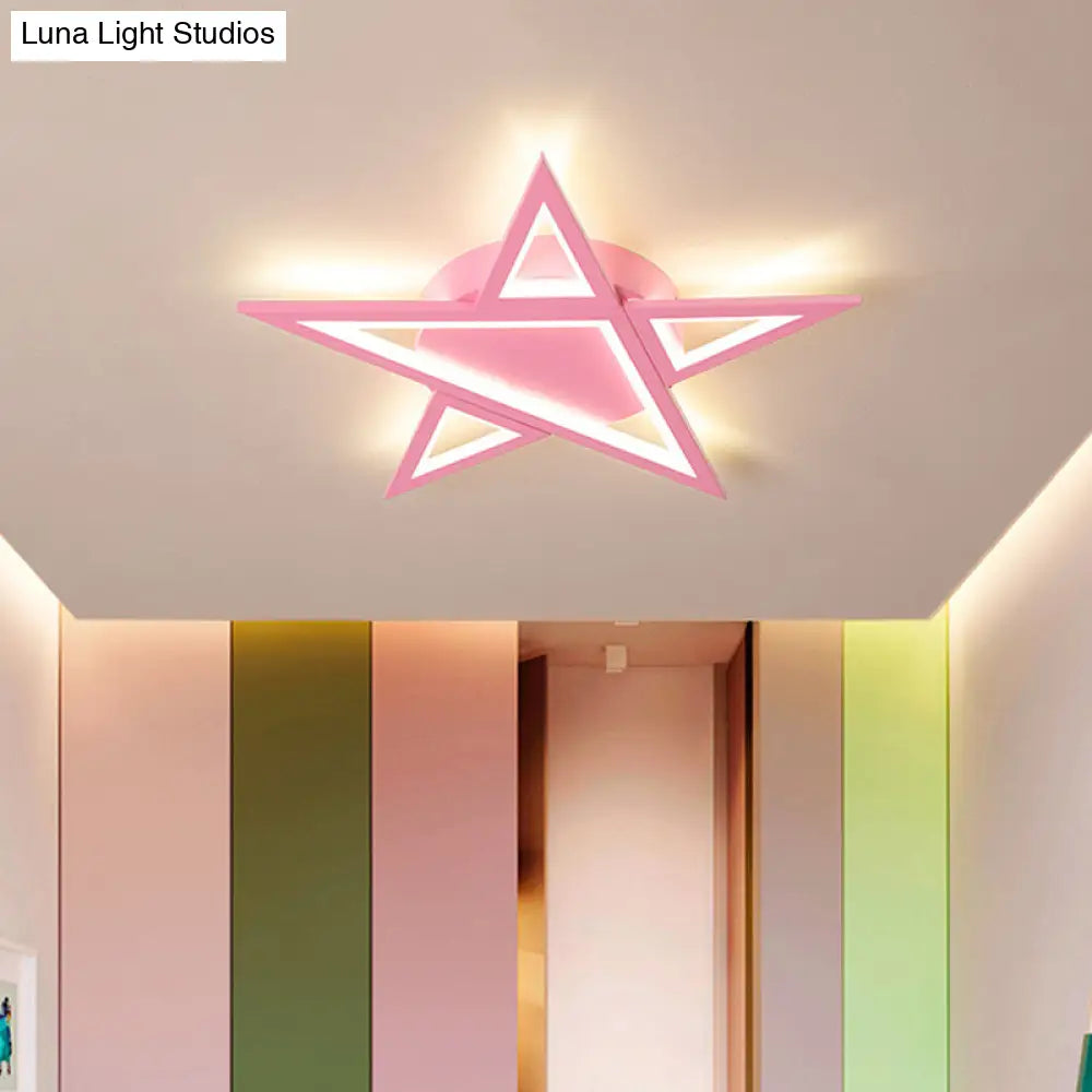 Blue/Pink Led Acrylic Star Flush Mount For Modern Bedroom Ceiling Lighting
