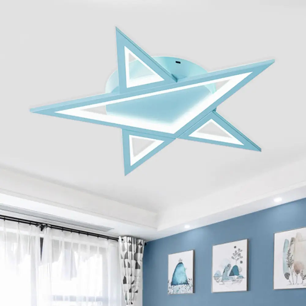 Blue/Pink Led Acrylic Star Flush Mount For Modern Bedroom Ceiling Lighting Blue