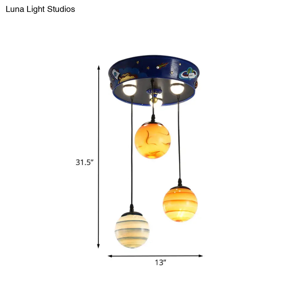 Blue Planet Nursery Pendant Light With 3 Frosted Glass Shades For Kids