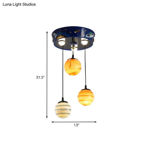 Blue Planet Nursery Pendant Light With 3 Frosted Glass Shades For Kids