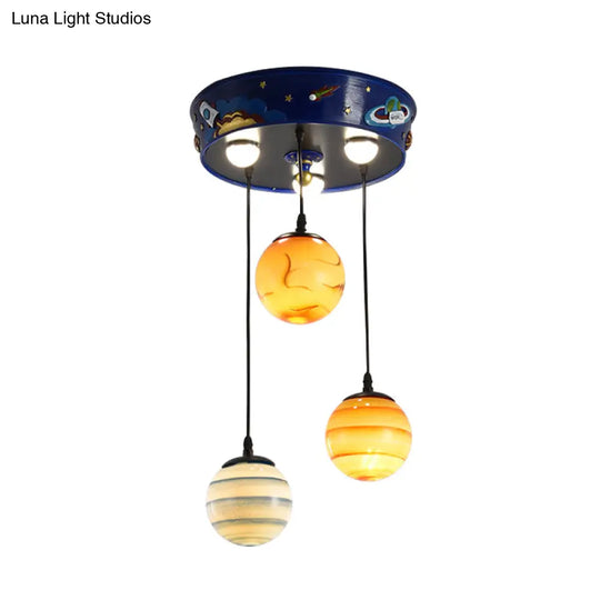 Blue Planet Nursery Pendant Light With 3 Frosted Glass Shades For Kids