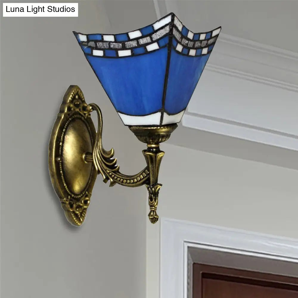 Blue Pyramid Nautical Mission Stained Glass Wall Mount Light - Ideal For Foyer Lighting