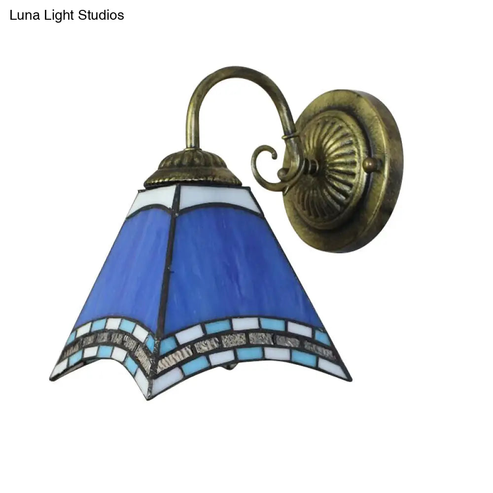 Blue Pyramid Nautical Mission Stained Glass Wall Mount Light - Ideal For Foyer Lighting