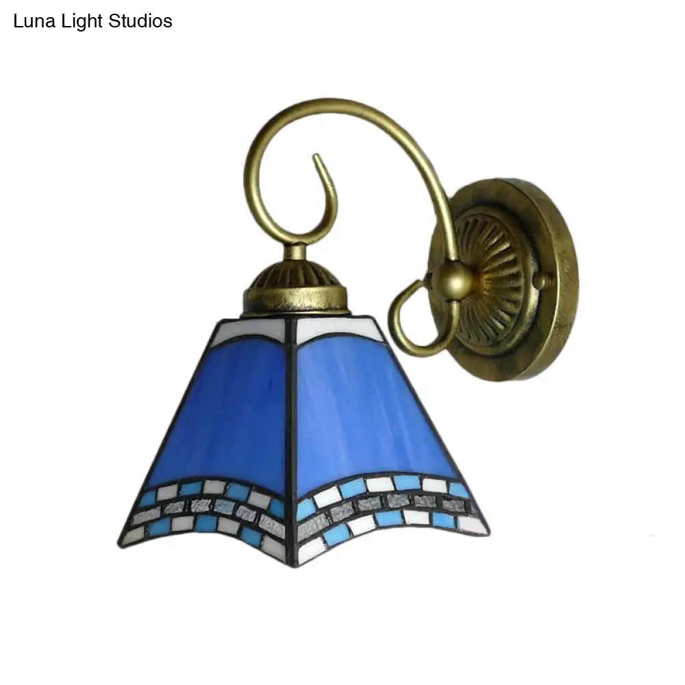 Blue Pyramid Nautical Mission Stained Glass Wall Mount Light - Ideal For Foyer Lighting