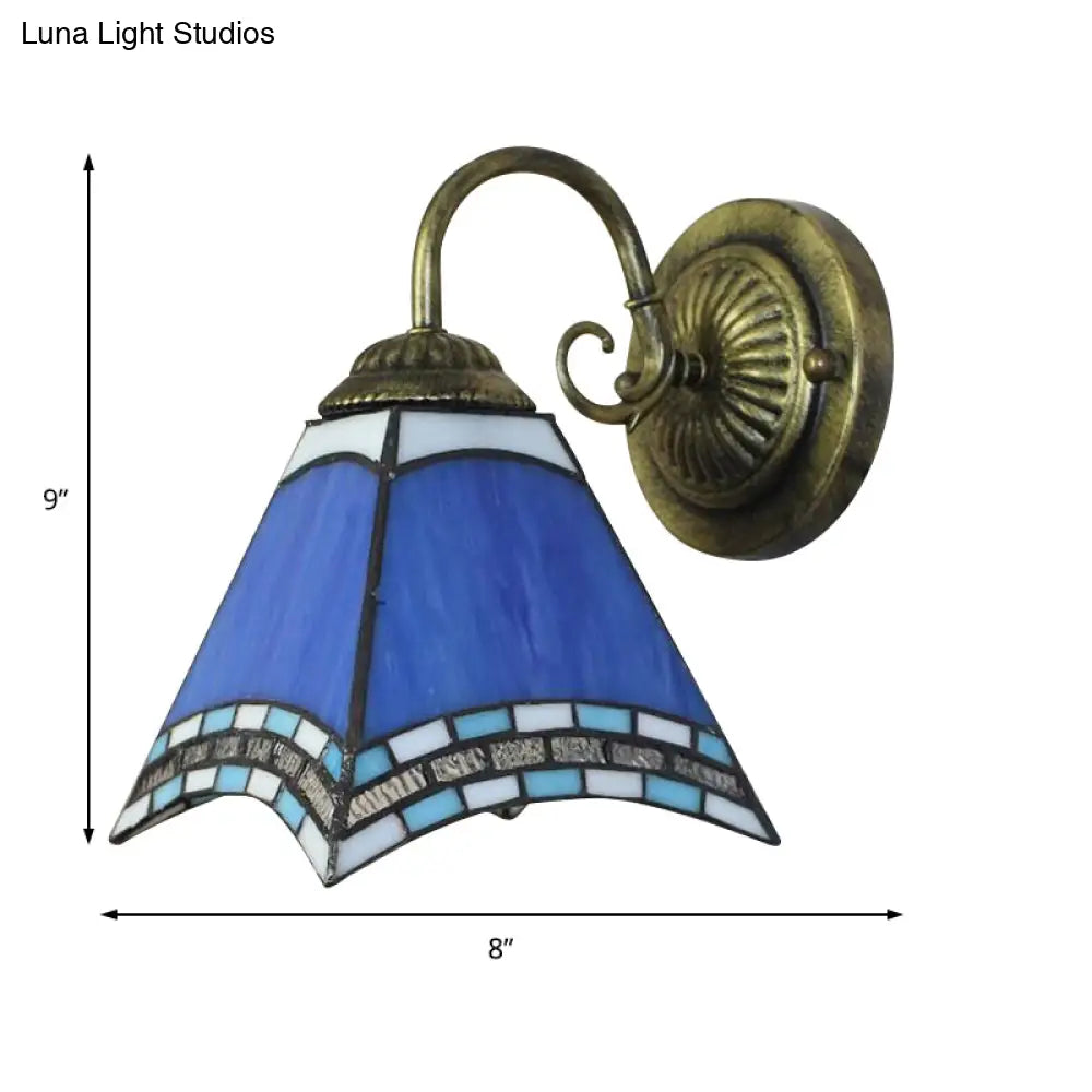 Blue Pyramid Nautical Mission Stained Glass Wall Mount Light - Ideal For Foyer Lighting