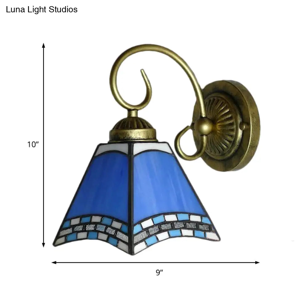 Blue Pyramid Nautical Mission Stained Glass Wall Mount Light - Ideal For Foyer Lighting