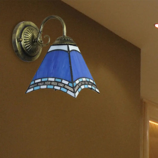 Blue Pyramid Nautical Mission Stained Glass Wall Mount Light - Ideal For Foyer Lighting / Arc