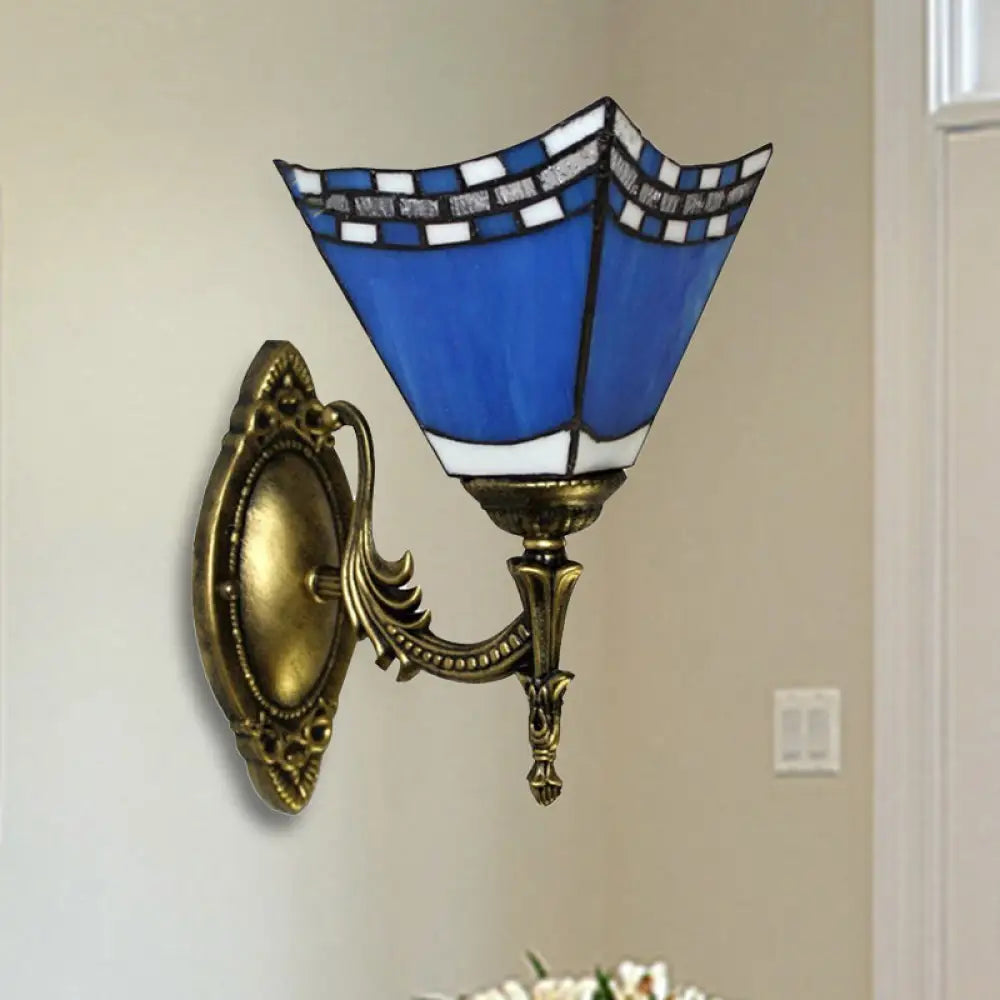 Blue Pyramid Nautical Mission Stained Glass Wall Mount Light - Ideal For Foyer Lighting / Straight