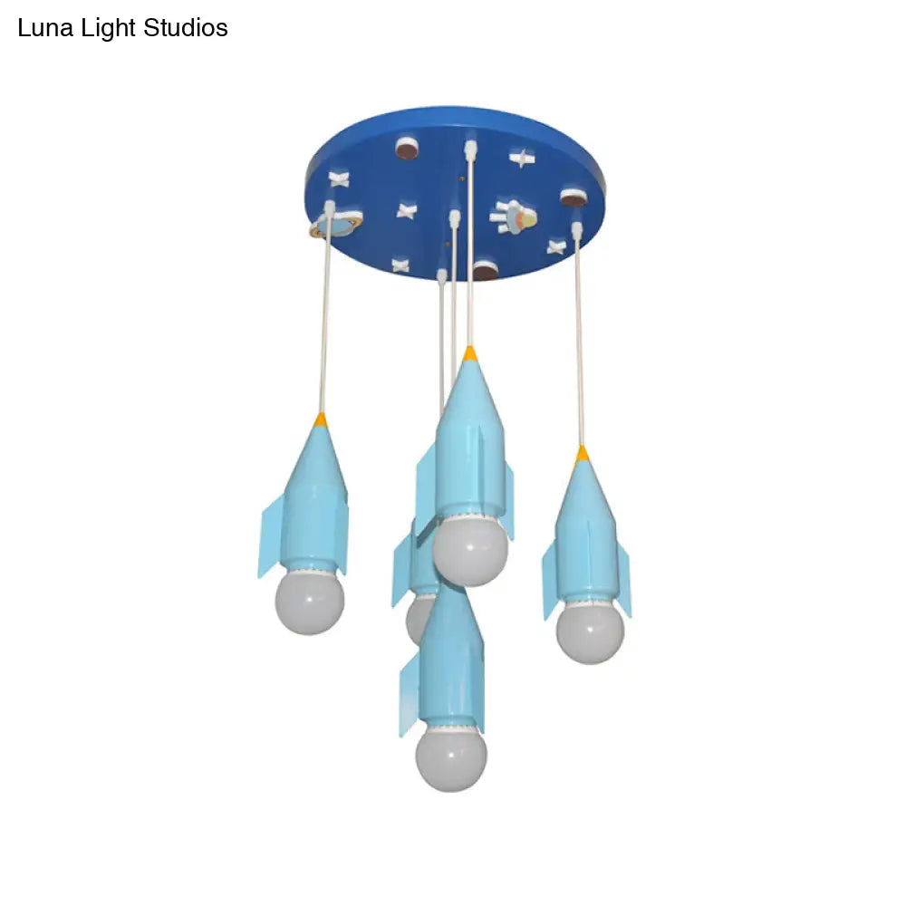 Blue Rocket Cluster Pendant Light - 5 Ceiling Suspension Lamp In Metallic Finish Lighting