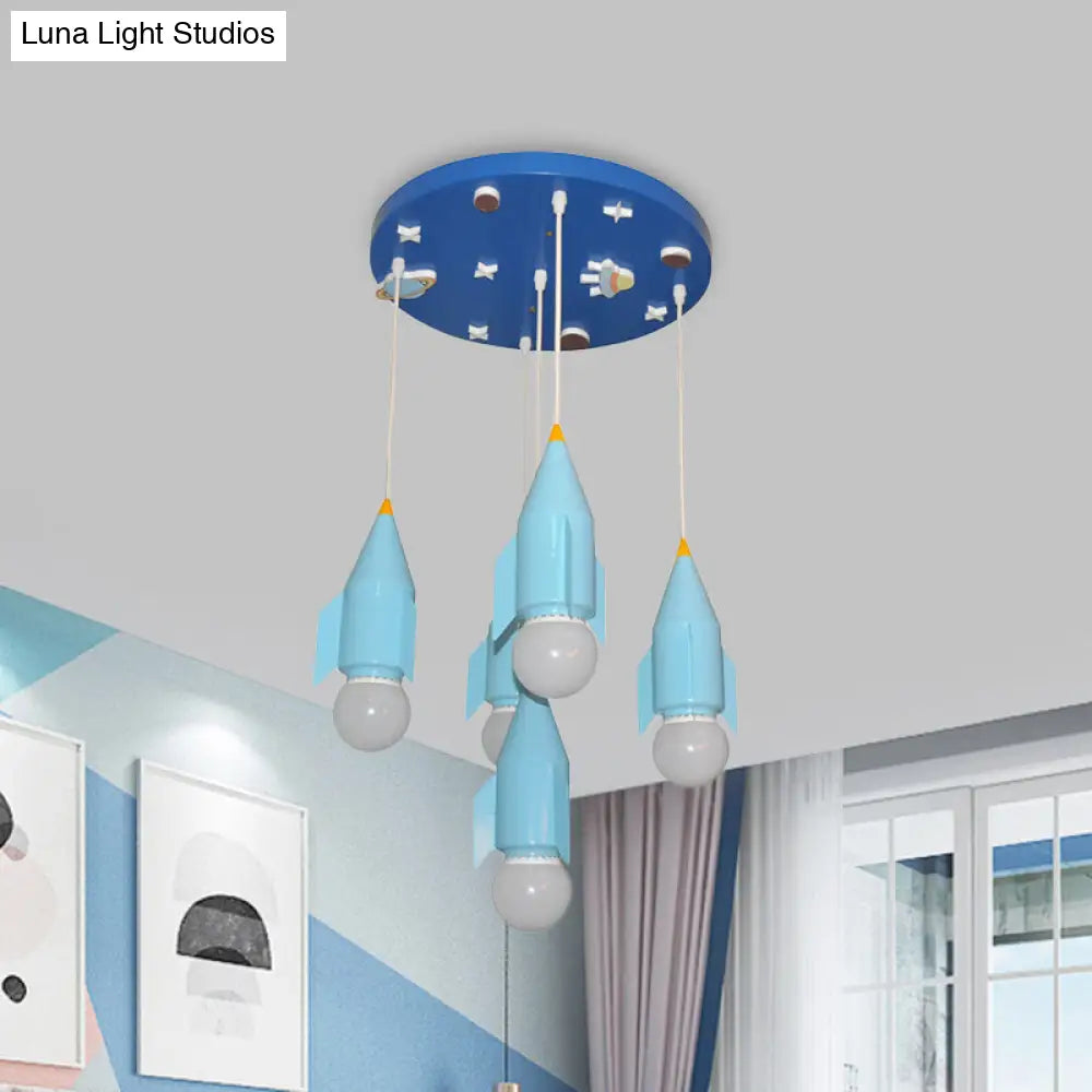 Rocket Cluster Pendant Light - 5-Light Blue Finish Ceiling Suspension Lamp Metallic Design