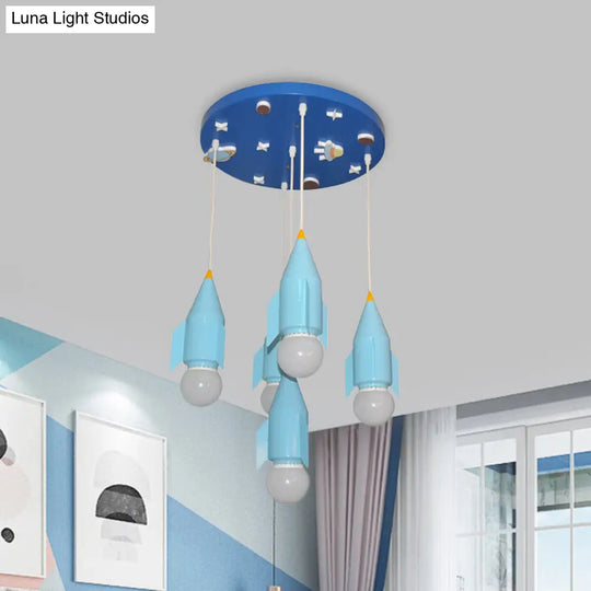 Rocket Cluster Pendant Light - 5-Light Blue Finish Ceiling Suspension Lamp Metallic Design