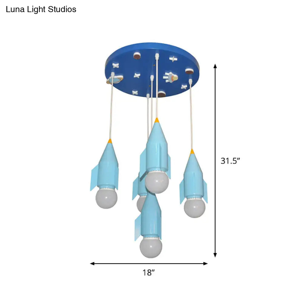 Rocket Cluster Pendant Light - 5-Light Blue Finish Ceiling Suspension Lamp Metallic Design