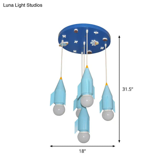 Rocket Cluster Pendant Light - 5-Light Blue Finish Ceiling Suspension Lamp Metallic Design