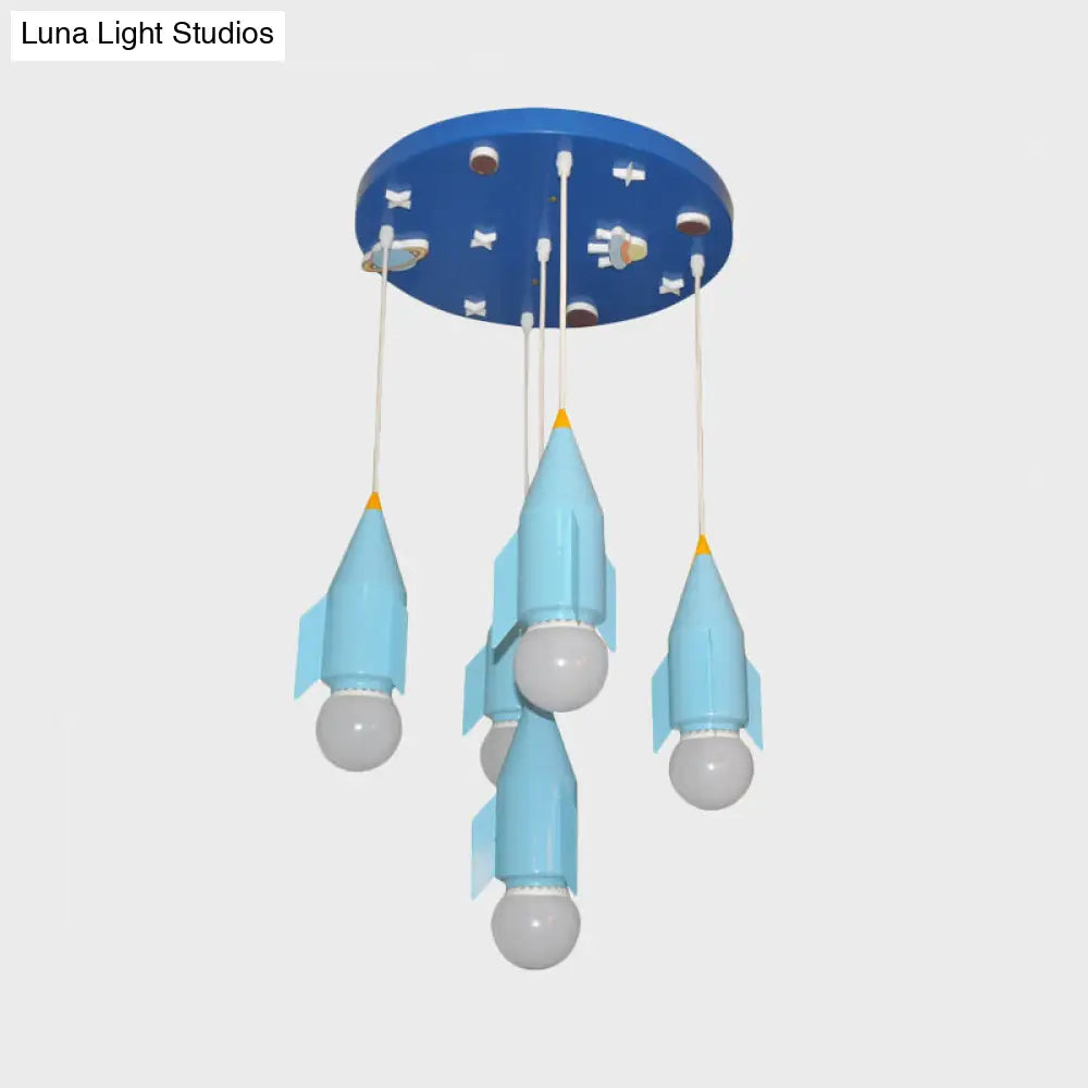 Rocket Cluster Pendant Light - 5-Light Blue Finish Ceiling Suspension Lamp Metallic Design