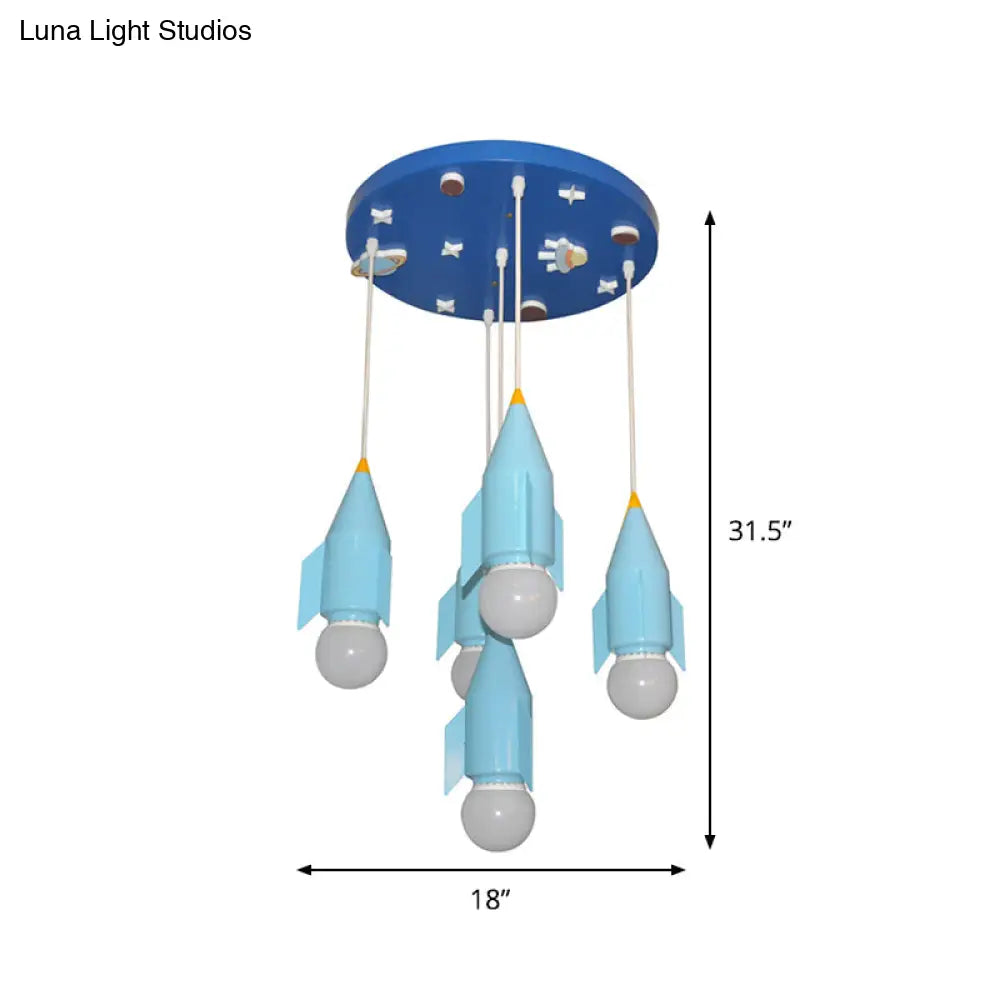 Blue Rocket Cluster Pendant Light - 5 Ceiling Suspension Lamp In Metallic Finish Lighting