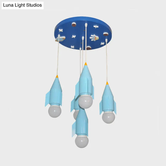 Blue Rocket Cluster Pendant Light - 5 Ceiling Suspension Lamp In Metallic Finish Lighting