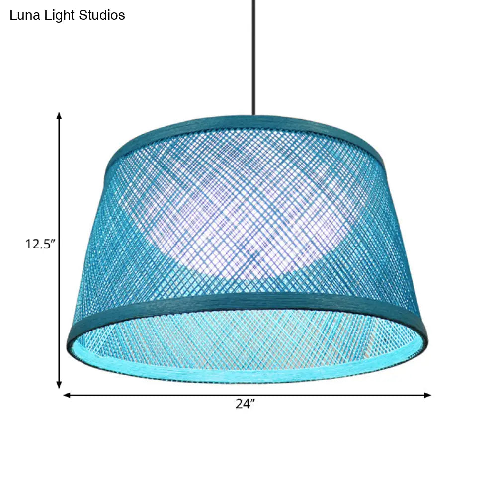 Blue Rope Drum Ceiling Hang Fixture In 16’/20.5’/24’ W With 1-Light Drop Pendant And Inner