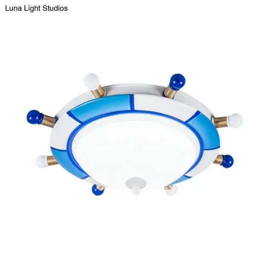 Blue Rudder Cartoon Style Led Pendant Light - Flush Mount With Frosted Glass Shade