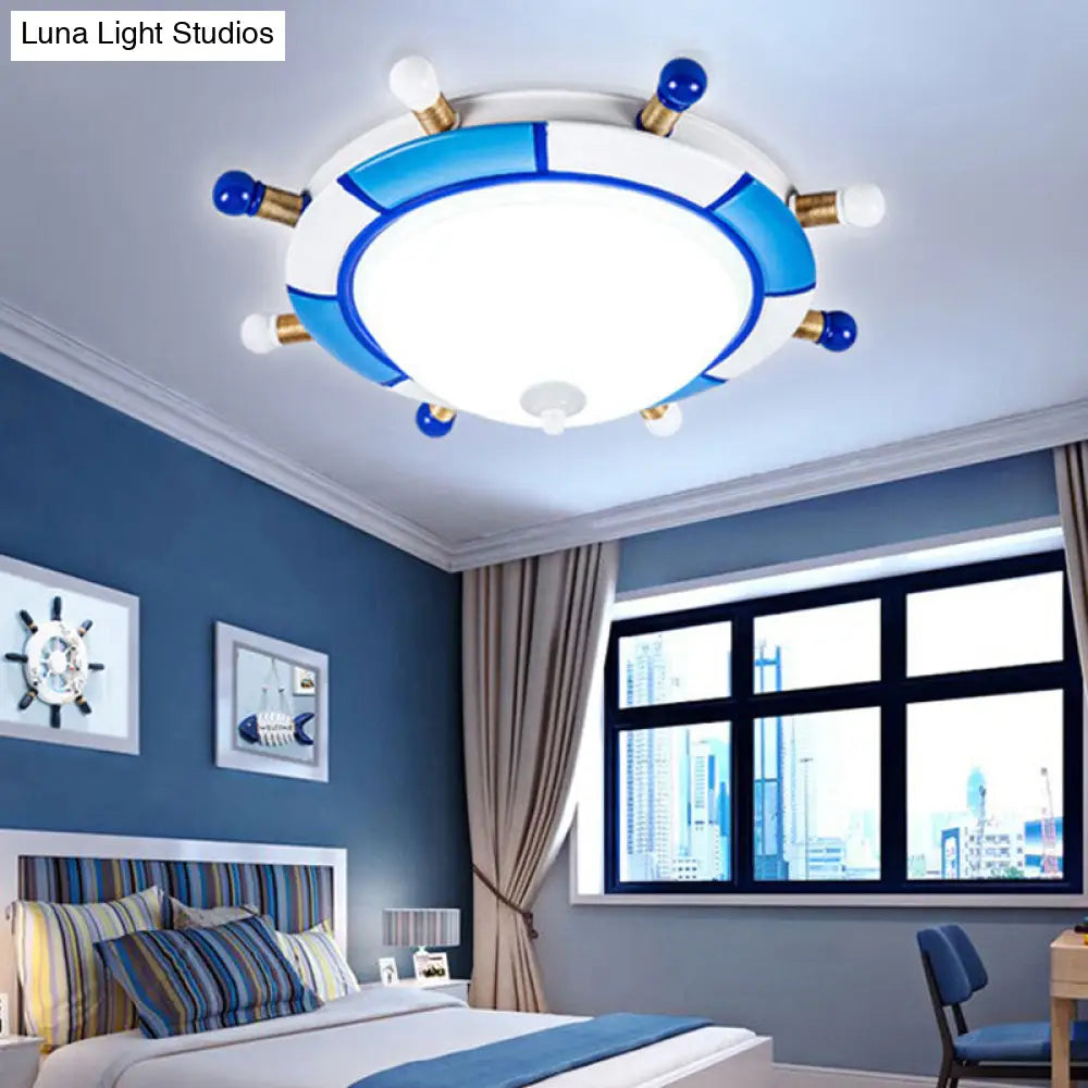 Blue Rudder Cartoon Style Led Pendant Light - Flush Mount With Frosted Glass Shade