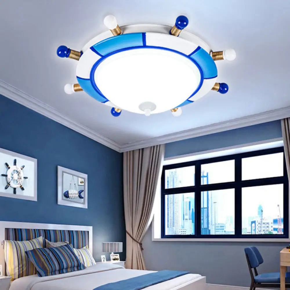 Blue Rudder Cartoon Style Led Pendant Light - Flush Mount With Frosted Glass Shade