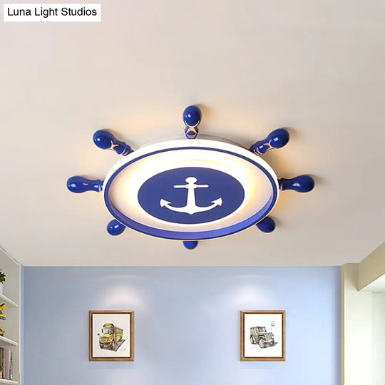 Blue Rudder Ceiling Led Fixture In Childrens Style With Acrylic Flush Lighting - Warm/White Light