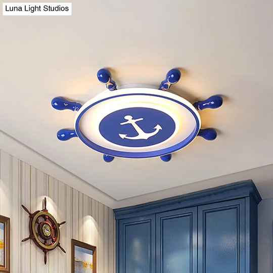 Blue Rudder Ceiling Led Fixture In Childrens Style With Acrylic Flush Lighting - Warm/White Light