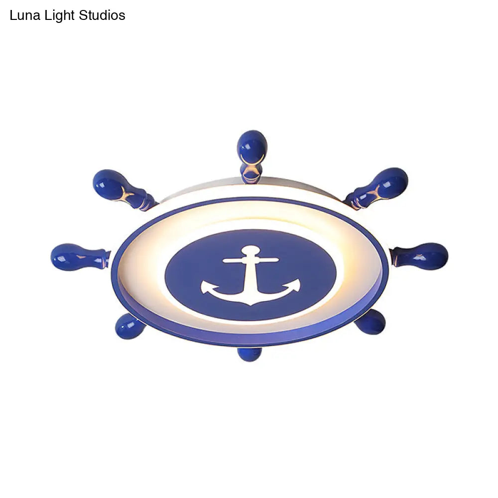 Blue Rudder Ceiling Led Fixture In Childrens Style With Acrylic Flush Lighting - Warm/White Light