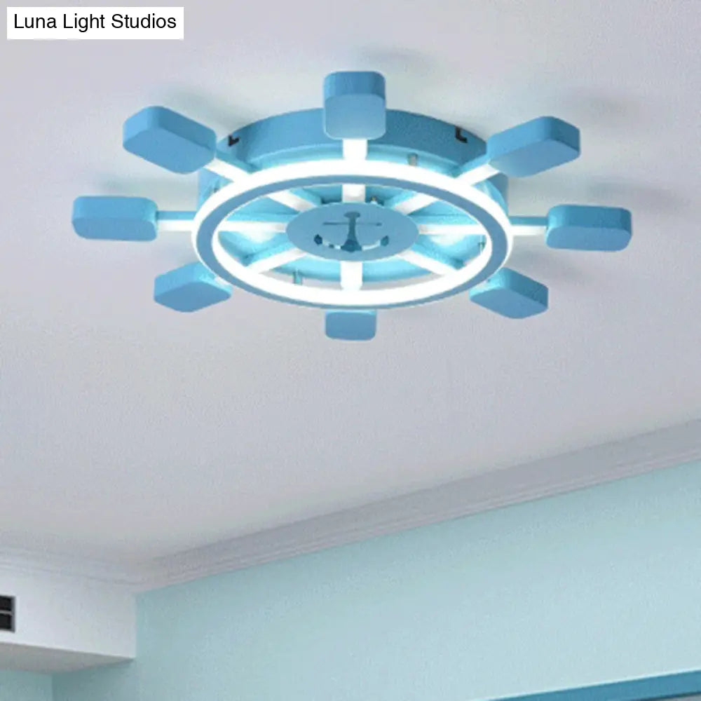Blue Rudder Flush Mount Light: Nautical Style For Boys Bedroom