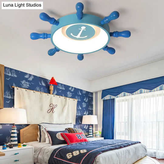 Blue Rudder Kids Led Flush Mount Fixture - 19.5/23.5 W Warm/White Light Aluminum & Acrylic Pendant