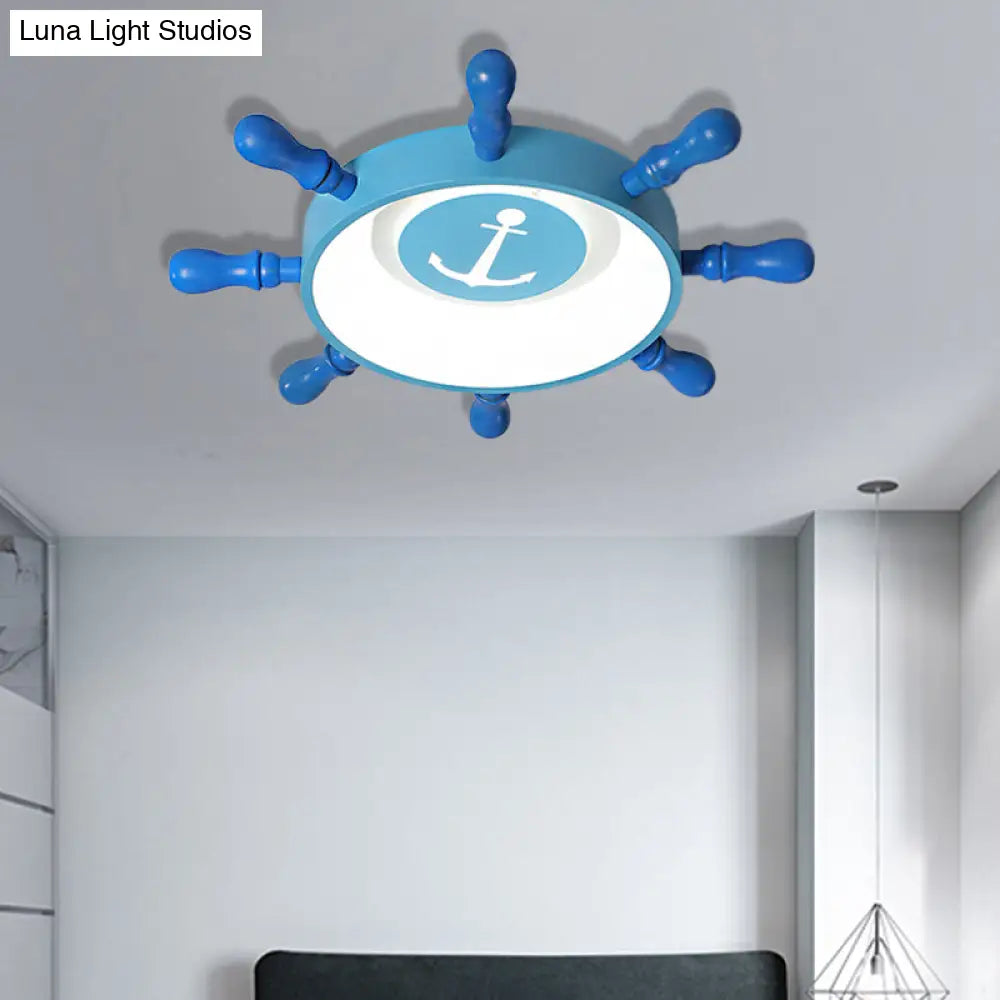 Blue Rudder Kids Led Flush Mount Fixture - 19.5’/23.5’ W Warm/White Light Aluminum & Acrylic Pendant