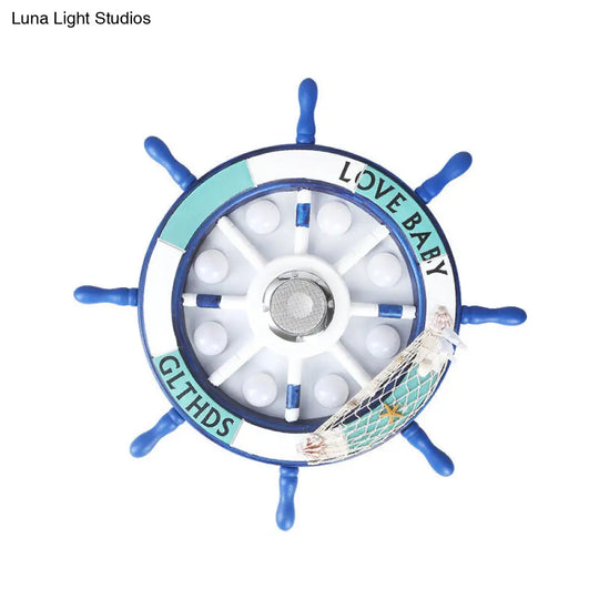 Blue Rudder Led Flush Light Fixture: 18/25.5 W Wooden Mount For Boys Bedroom