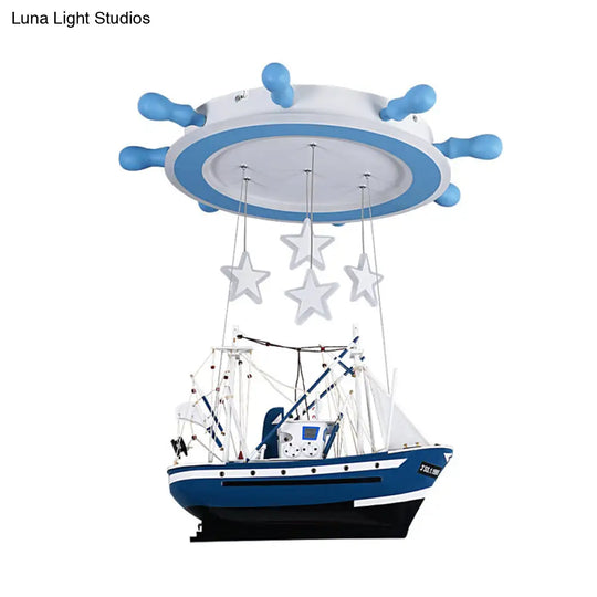 Blue Sailboat Led Ceiling Light With Flush Mount Rudder And Hanging Design