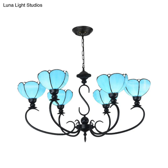 Blue Scalloped Chandelier With Baroque Design - 3 To 8 Lights Clear & Glass Perfect For Dining Room