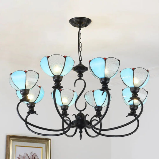 Blue Scalloped Chandelier With Baroque Design - 3 To 8 Lights Clear & Glass Perfect For Dining Room