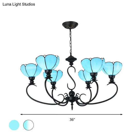 Blue Scalloped Chandelier With Baroque Design - 3 To 8 Lights Clear & Glass Perfect For Dining Room