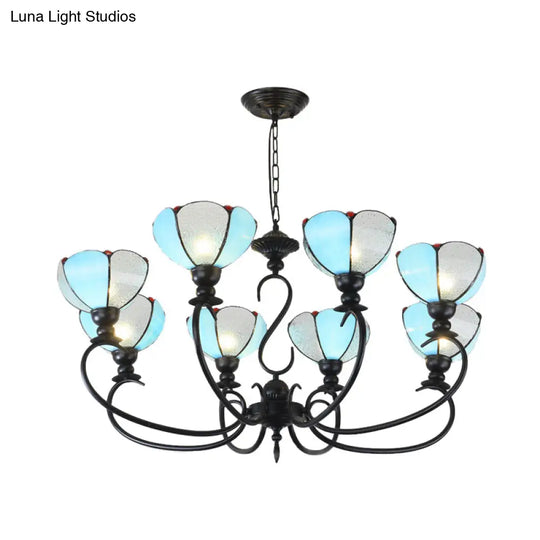 Blue Scalloped Chandelier With Baroque Design - 3 To 8 Lights Clear & Glass Perfect For Dining Room