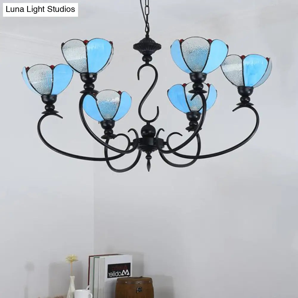 Blue Scalloped Chandelier With Baroque Design - 3 To 8 Lights Clear & Glass Perfect For Dining Room