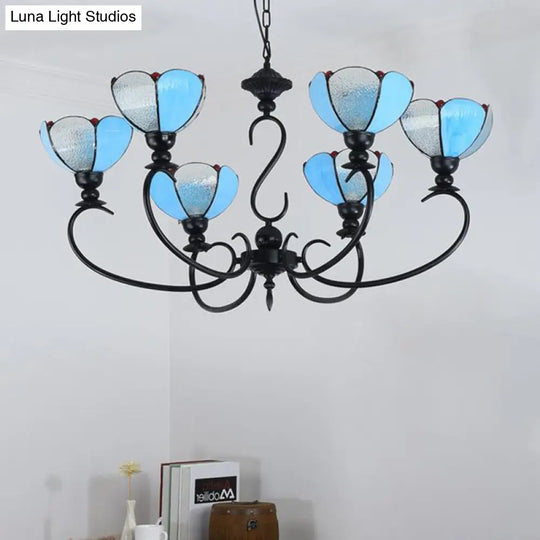 Blue Scalloped Chandelier With Baroque Design - 3 To 8 Lights Clear & Glass Perfect For Dining Room