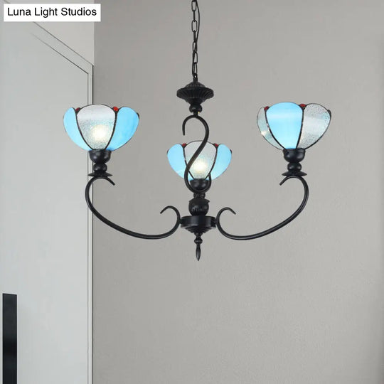 Blue Scalloped Chandelier With Baroque Design - 3 To 8 Lights Clear & Glass Perfect For Dining Room