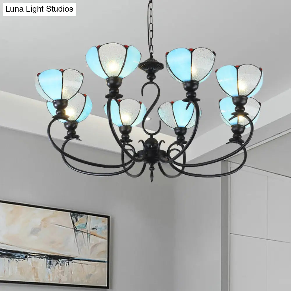 Baroque Scalloped Chandelier - Blue/Clear Glass Pendant Lamp 3/5/6/8 Lights Ideal For Dining Room