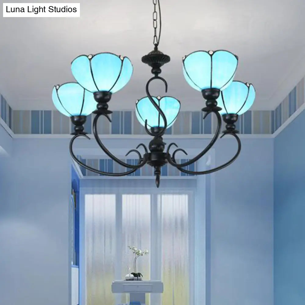 Baroque Scalloped Chandelier - Blue/Clear Glass Pendant Lamp 3/5/6/8 Lights Ideal For Dining Room