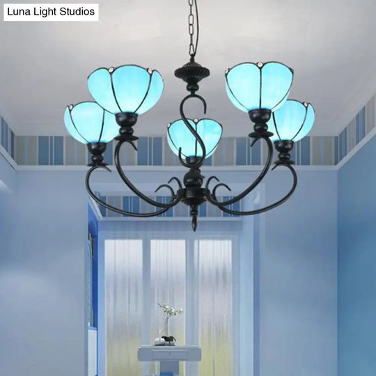 Baroque Scalloped Chandelier - Blue/Clear Glass Pendant Lamp 3/5/6/8 Lights Ideal For Dining Room