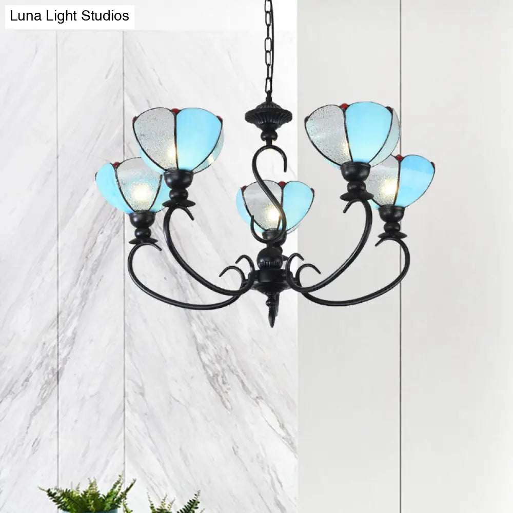 Baroque Scalloped Chandelier - Blue/Clear Glass Pendant Lamp 3/5/6/8 Lights Ideal For Dining Room