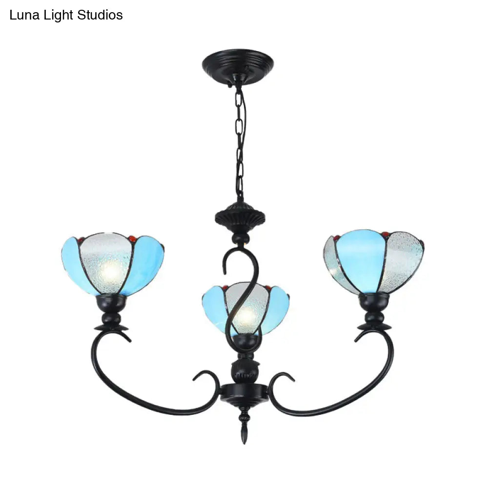 Baroque Scalloped Chandelier - Blue/Clear Glass Pendant Lamp 3/5/6/8 Lights Ideal For Dining Room