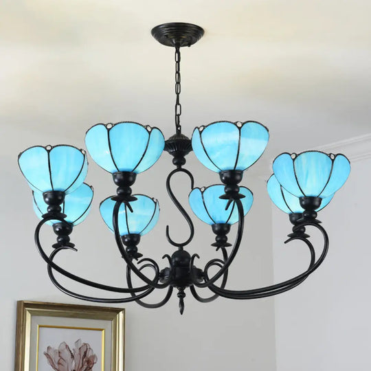 Blue Scalloped Chandelier With Baroque Design - 3 To 8 Lights Clear & Glass Perfect For Dining Room