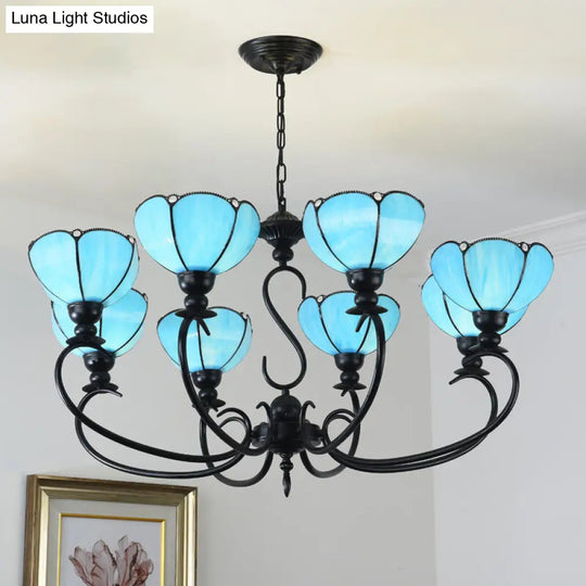 Baroque Scalloped Chandelier - Blue/Clear Glass Pendant Lamp 3/5/6/8 Lights Ideal For Dining Room 8