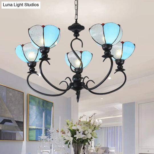 Baroque Scalloped Chandelier - Blue/Clear Glass Pendant Lamp 3/5/6/8 Lights Ideal For Dining Room