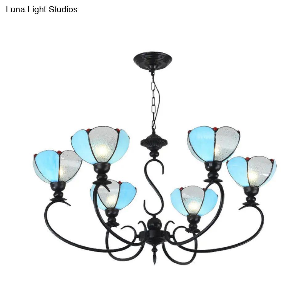 Baroque Scalloped Chandelier - Blue/Clear Glass Pendant Lamp 3/5/6/8 Lights Ideal For Dining Room